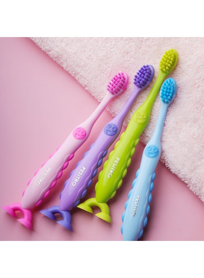 PESITRO UltraClean Smiley UltraSoft Kids Toothbrush – 5,180 Ultra-Soft Bristles with Dual Suction Cup Base - Image 5
